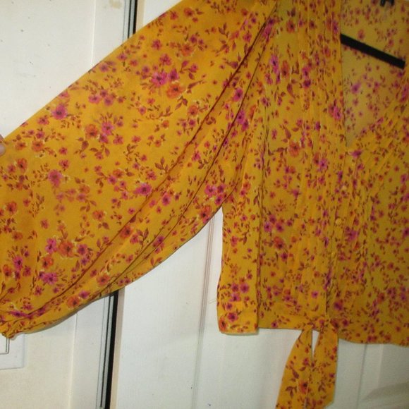 1.STATE size L Orange and Hot pink floral sheer top with banded bottom - Picture 8 of 15